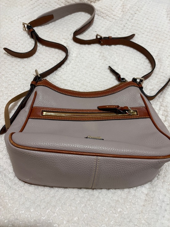 Dooney & Bourke Handbags - Dooney & Bourke Taupe Crossbody with Brown Trim & Gold Hardware